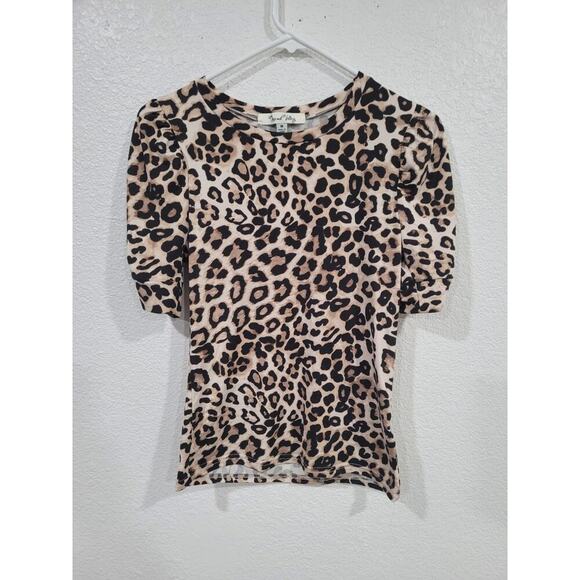 Me and Valley Women's Animal Print Cheetah Shirt Blouse M Ruched Sleeves #15 - Picture 1 of 5